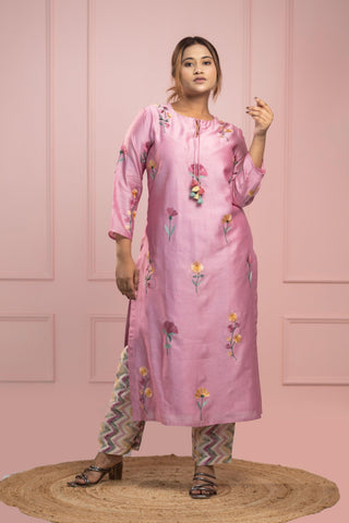 Chanderi Silk Kurta | Kurta & Pant | Dusky Pink - You Ensembles