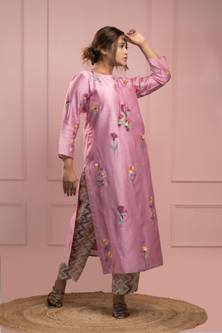 Chanderi Silk Kurta | Kurta & Pant | Dusky Pink - You Ensembles