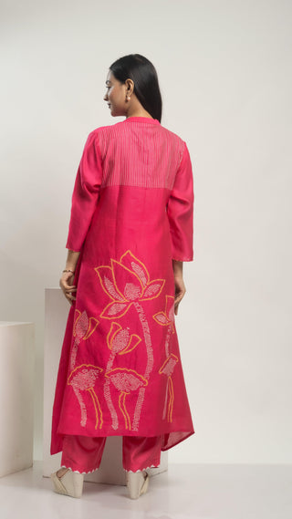 Bandhej Kurta Set Pink - You Ensembles