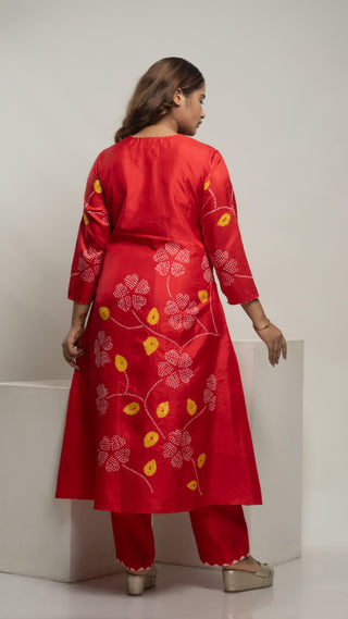 Bandhej Kurta Set Tomato Red - You Ensembles