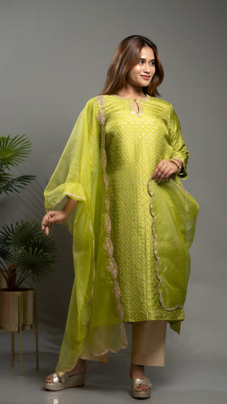 Bandhej Print Kurta Set | Parrot Green | Kurta With Pant sold separately - You Ensembles