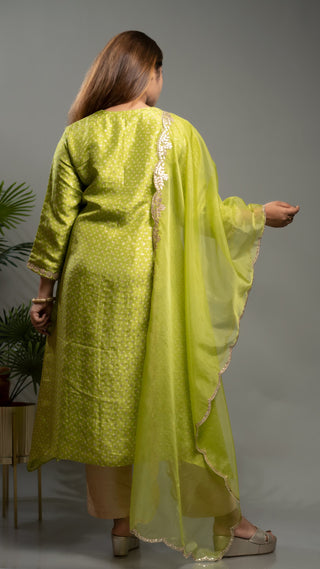 Bandhej Print Kurta Set | Parrot Green | Kurta With Pant sold separately - You Ensembles