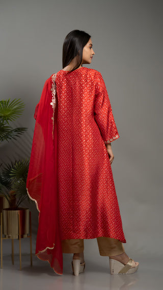 Bandhej Print Kurta Set | Red | Kurta With Pant sold separately - You Ensembles