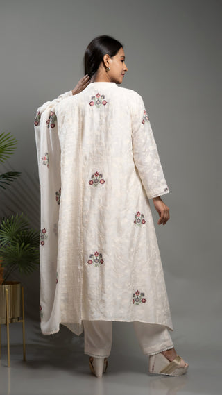 Cross-Stitch Kurta Set | Kurta Dupatta with Malai Cotton Pants - You Ensembles