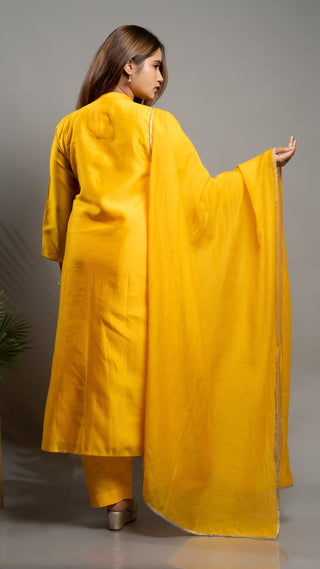 Mokash Kurta set | Kurta Dupatta with Malai Cotton Pants | Canary Yellow - You Ensembles