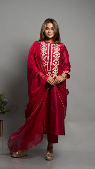 Tissue aplique Kurta | Maroon | Kurta With Pant sold separately - You Ensembles