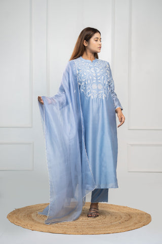 French Knot Kurta | Kurta With Dupatta | Blue - You Ensembles