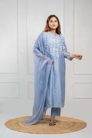 French Knot Kurta | Kurta With Dupatta | Blue - You Ensembles