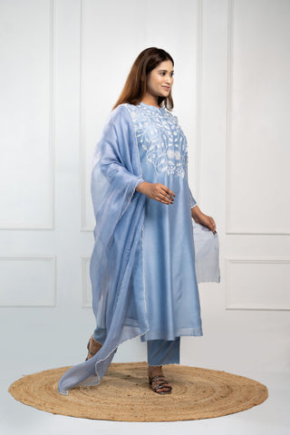 French Knot Kurta | Kurta With Dupatta | Blue - You Ensembles