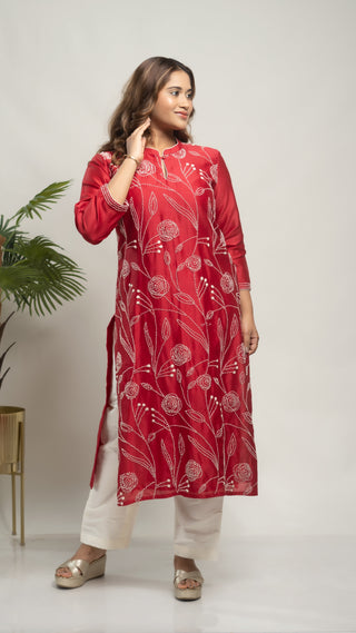 Chanderi Silk Kurta Red kurta sets for women