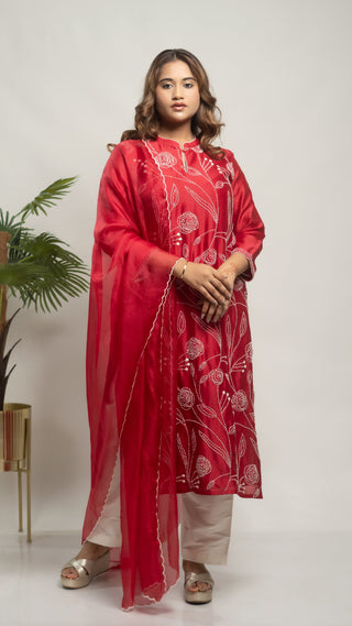 Chanderi Silk Kurta Red kurta sets for women