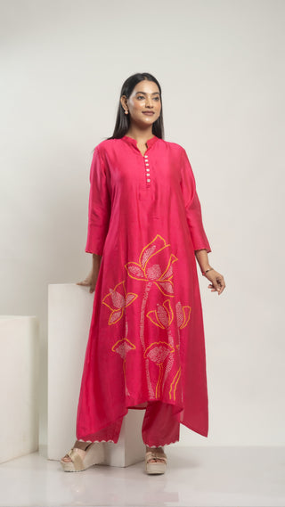 Bandhej Kurta Set Pink - You Ensembles