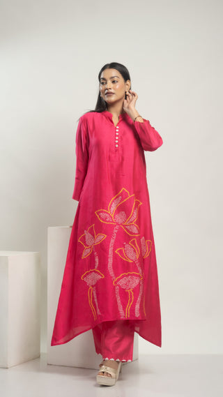 Bandhej Kurta Set Pink - You Ensembles