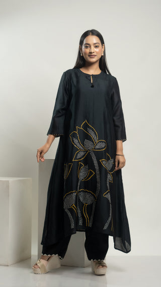 Bandhej Kurta Black kurta sets for women