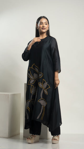 Bandhej Kurta Black kurta sets for women