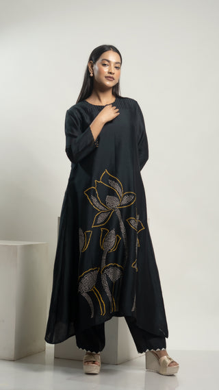 Bandhej Kurta Black kurta sets for women