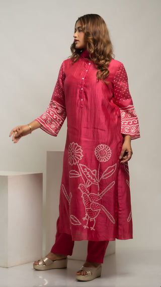 Bandhej Kurta Set Pink - You Ensembles