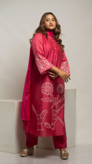 Bandhej Kurta Set Pink - You Ensembles