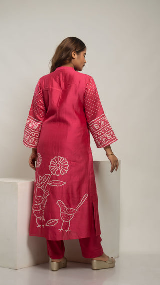 Bandhej Kurta Set Pink - You Ensembles