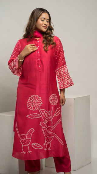 Bandhej Kurta Set Pink - You Ensembles