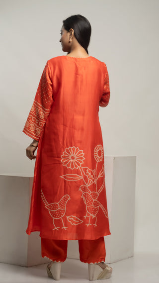 Bandhej Kurta Set Hot Orange kurta set for women