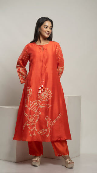 Bandhej Kurta Set Orange - You Ensembles