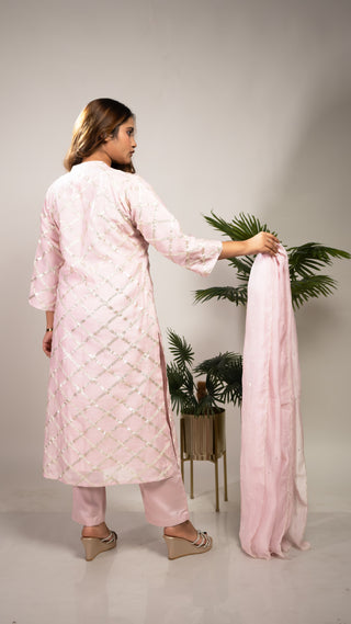 Pink Chanderi Mal Kurta Set with Soft Cotton Pants