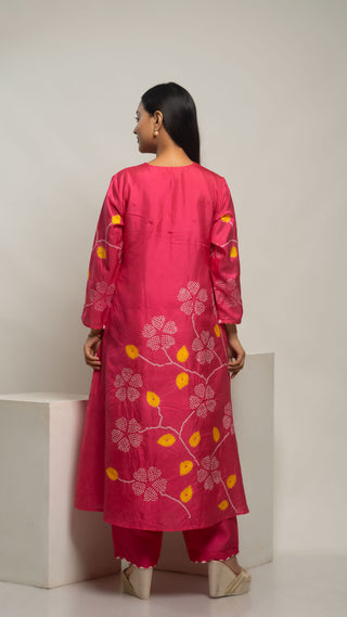 Bandhej Kurta Set Hot Pink kurta sets for women