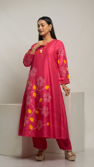 Bandhej Kurta Set Hot Pink kurta sets for women