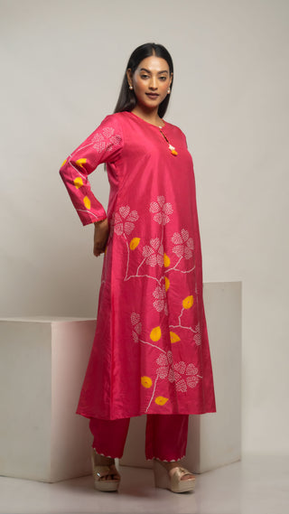 Bandhej Kurta Set Hot Pink kurta sets for women