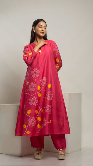 Bandhej Kurta Set Hot Pink kurta sets for women