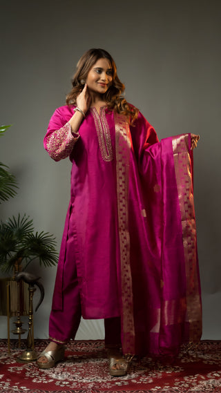 Chanderi Silk Kurta Wine kurta sets for women