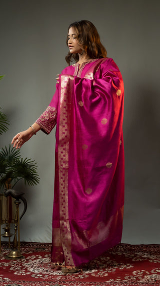 Chanderi Silk Kurta Wine kurta sets for women