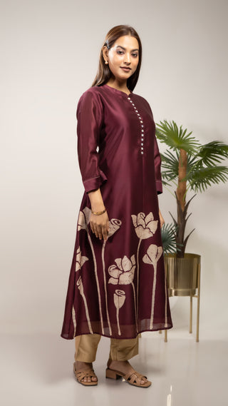 Chanderi Silk Batik Tunic Kurta – Classic Traditional Print