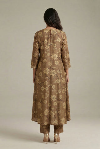 Floral Printed Co-ordset Ambla & Machine Embroidery in Silk