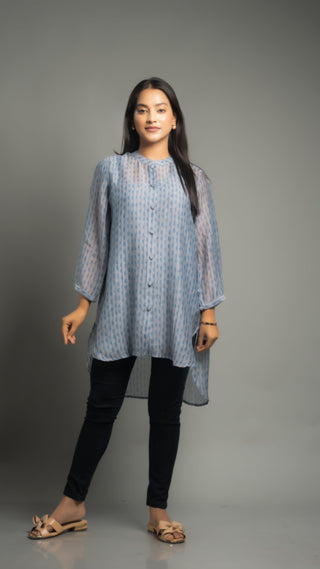 Chanderi Mal Shirt with digital print and inner lining, stylish and comfortable.