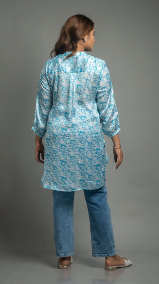 Printed Blue Satin Shirt - You Ensembles