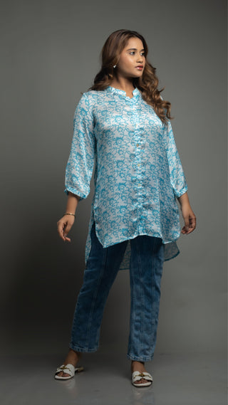 printed satin shirt kurta sets for women