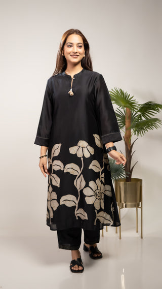 Black Batik Tunic in Chanderi Silk