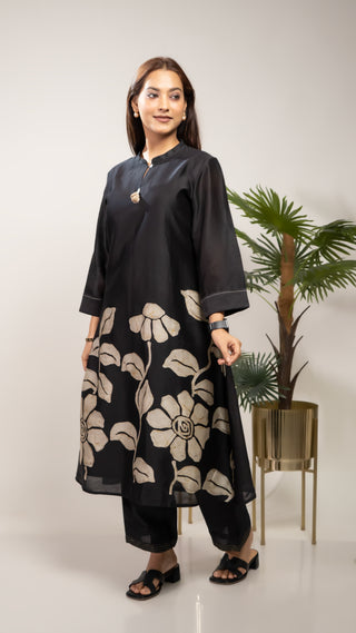 Black Batik Tunic in Chanderi Silk