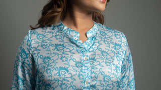 Printed Blue Satin Shirt - You Ensembles