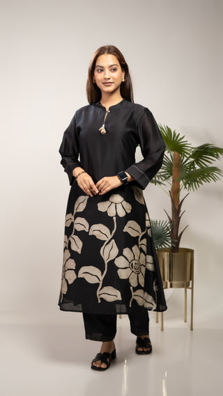 Batik Tunic| Chanderi silk | Black