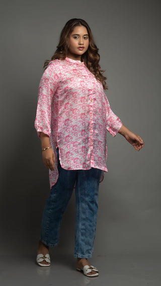 Printed Pink Satin Shirt - You Ensembles