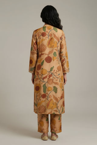 Dola Silk Mukaish Floral Beige Co-ord Set with Multicolour Pants
