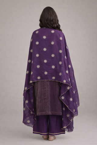 Chanderi Silk Purple Sequins & Dori Work Dupatta