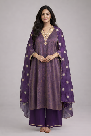 Chanderi Silk Purple Sequins & Dori Work Dupatta
