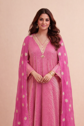 Chanderi Silk Pink Sequins & Dori Work Dupatta