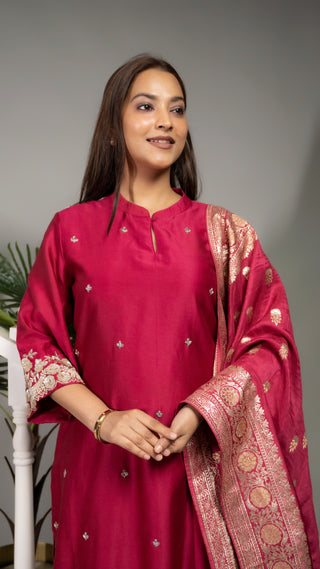 Applique Designer Kurta Set with Banarasi Dupatta – Zardozi Work