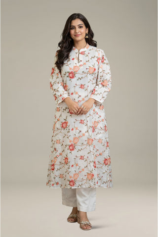 Chanderi Mal Cross-Stich Tunic Embroidered Pants off White