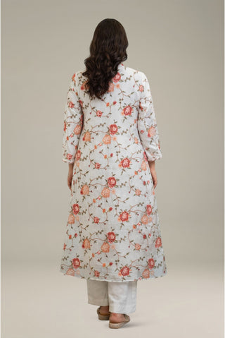 Chanderi Mal Cross-Stich Tunic Embroidered Pants off White